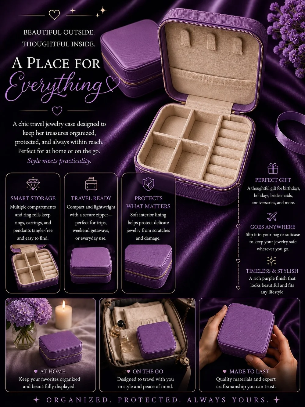 Purple Travel Jewelry Organizer Case - Compact Jewelry Storage! New!